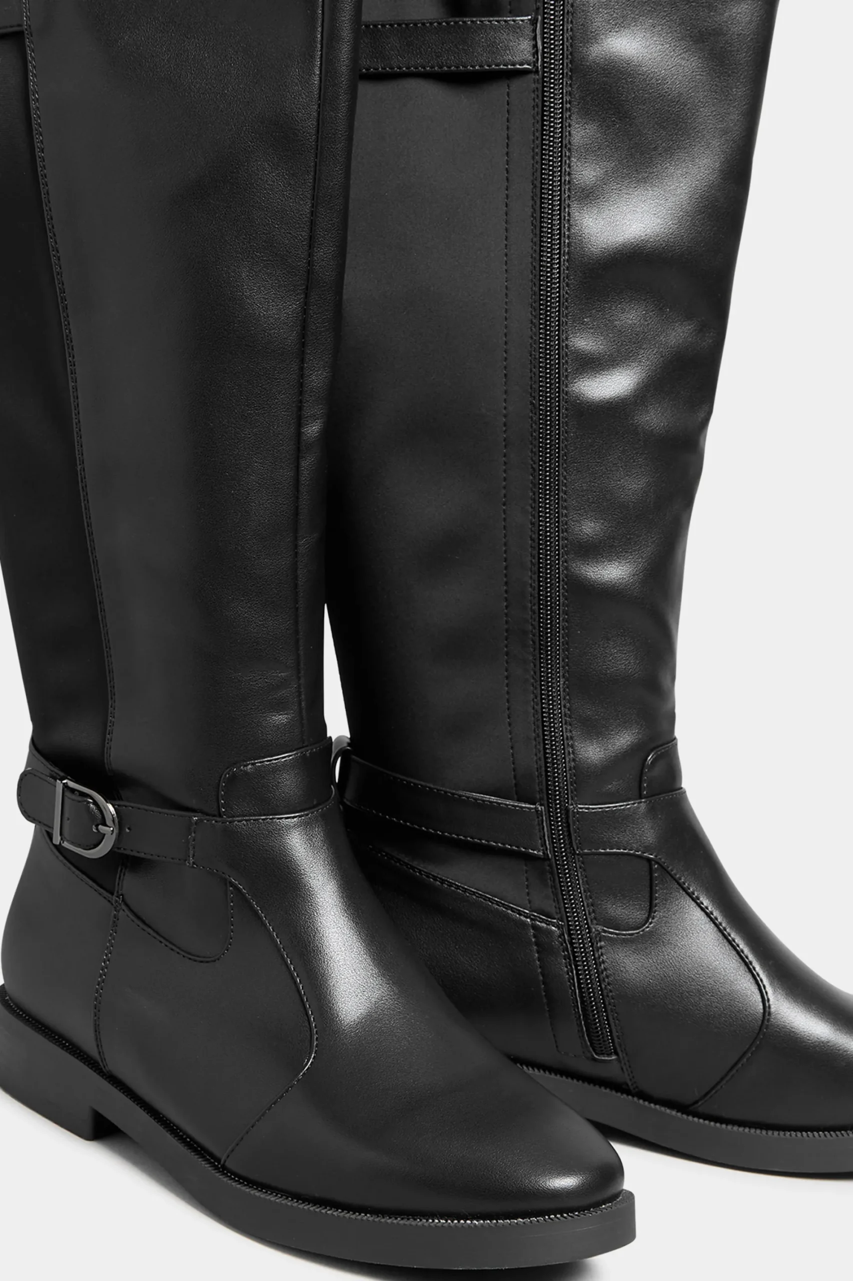 M&Co Yours Yours Black Double Strap Knee High Boots In Wide E Fit & Extra Wide Eee Fit>Women Flat Shoes