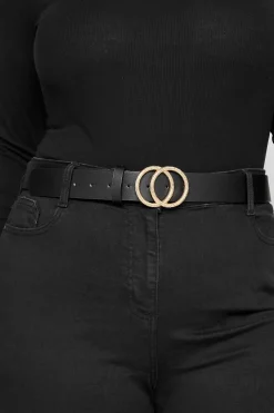 M&Co Yours Yours Black Double Circle Textured Belt>Women Belts
