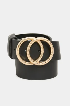 M&Co Yours Yours Black Double Circle Textured Belt>Women Belts