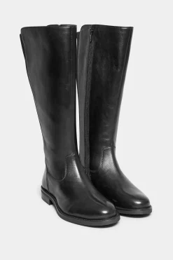 M&Co Yours Yours Black Elasticated Knee High Leather Boots In Wide E Fit & Extra Wide Eee Fit>Women Boots