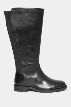 M&Co Yours Yours Black Elasticated Knee High Leather Boots In Wide E Fit & Extra Wide Eee Fit><noscript><img width=