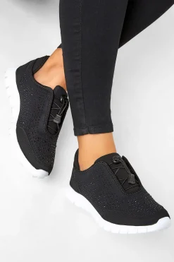 M&Co Yours Yours Black Embellished Trainers In Wide E Fit & Extra Wide Eee Fit>Women Flat Shoes
