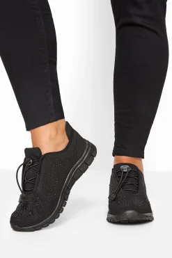 M&Co Yours Yours Black Embellished Drawcord Trainers In Wide E Fit & Extra Wide Eee Fit>Women Flat Shoes