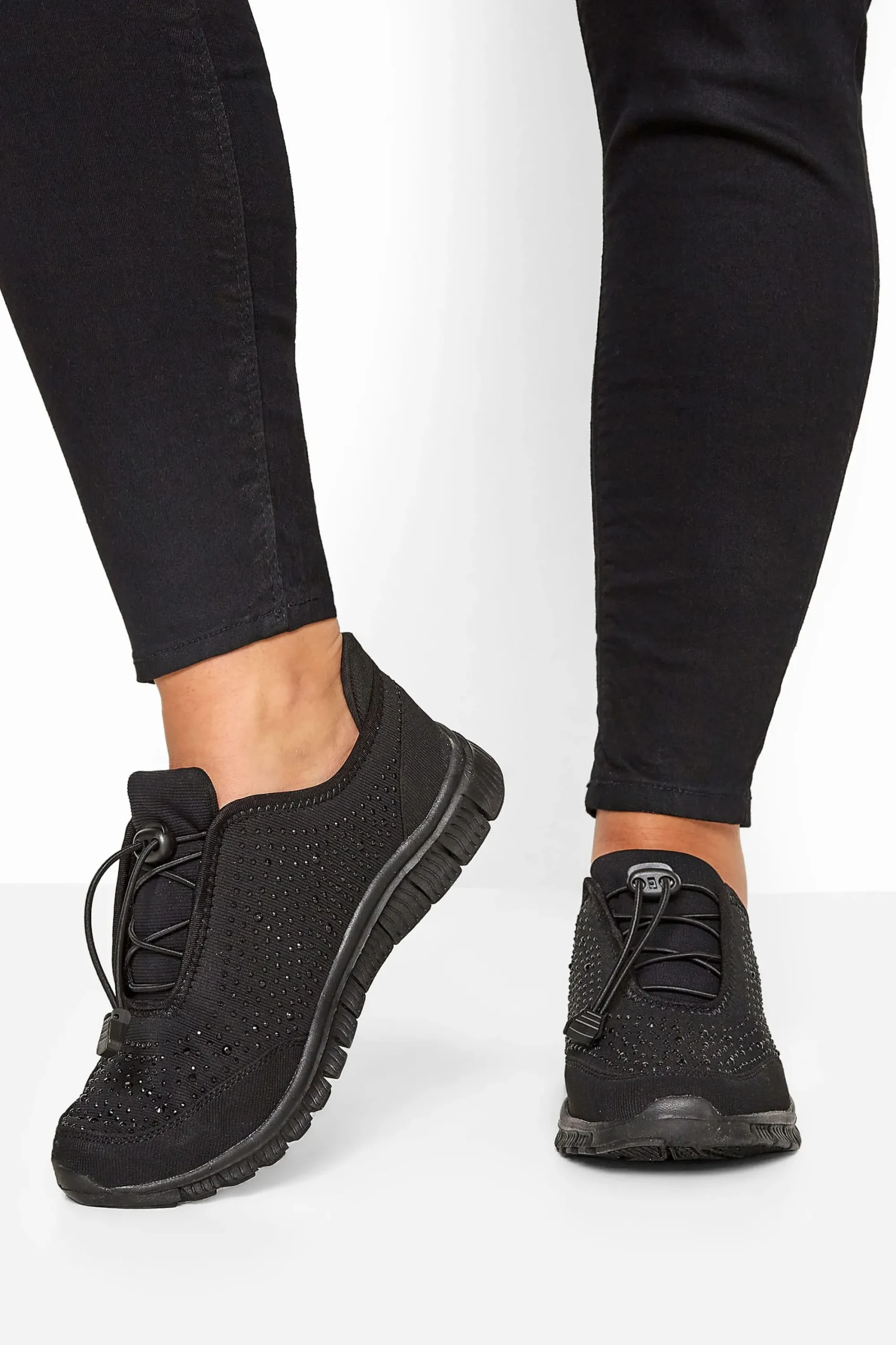 M&Co Yours Yours Black Embellished Drawcord Trainers In Wide E Fit & Extra Wide Eee Fit>Women Flat Shoes