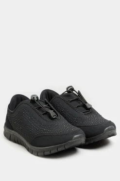 M&Co Yours Yours Black Embellished Drawcord Trainers In Wide E Fit & Extra Wide Eee Fit>Women Flat Shoes
