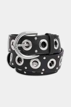 M&Co Yours Yours Black Eyelet Studded Belt>Women Belts