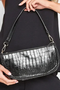 M&Co Yours Yours Black Faux Croc Shoulder Bag>Women Bags