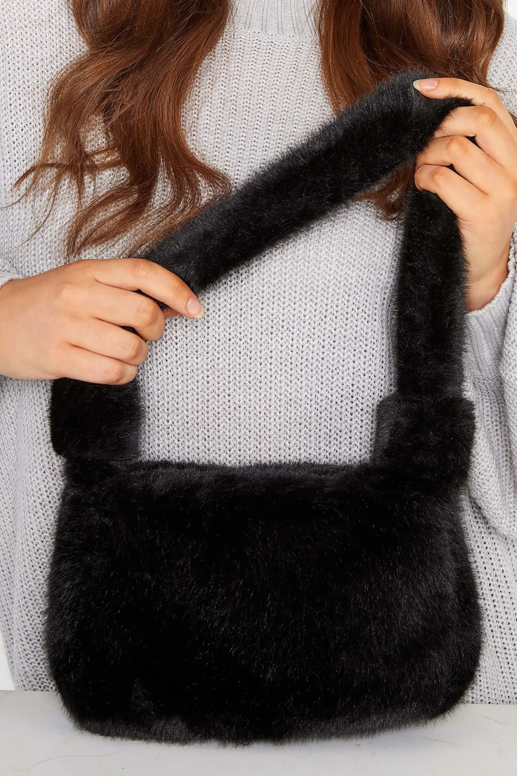 M&Co Yours Yours Black Faux Fur Knot Handle Bag>Women Bags