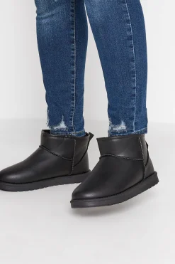 M&Co Yours Yours Black Faux Leather Faux Fur Lined Ankle Boots In Extra Wide Eee Fit>Women Boots