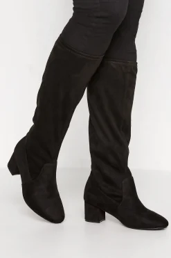 M&Co Yours Yours Black Faux Suede Stretch Heeled Knee High Boots In Wide E Fit & Extra Wide Eee Fit>Women Boots
