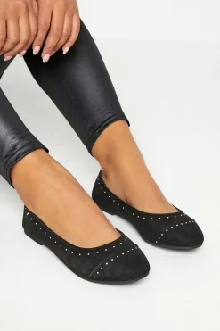 M&Co Yours Yours Black Faux Suede Diamante Ballerina Pumps In Wide E Fit & Extra Wide Eee Fit>Women Flat Shoes
