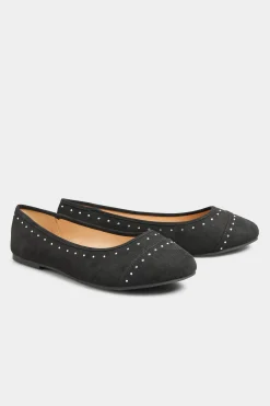 M&Co Yours Yours Black Faux Suede Diamante Ballerina Pumps In Wide E Fit & Extra Wide Eee Fit>Women Flat Shoes
