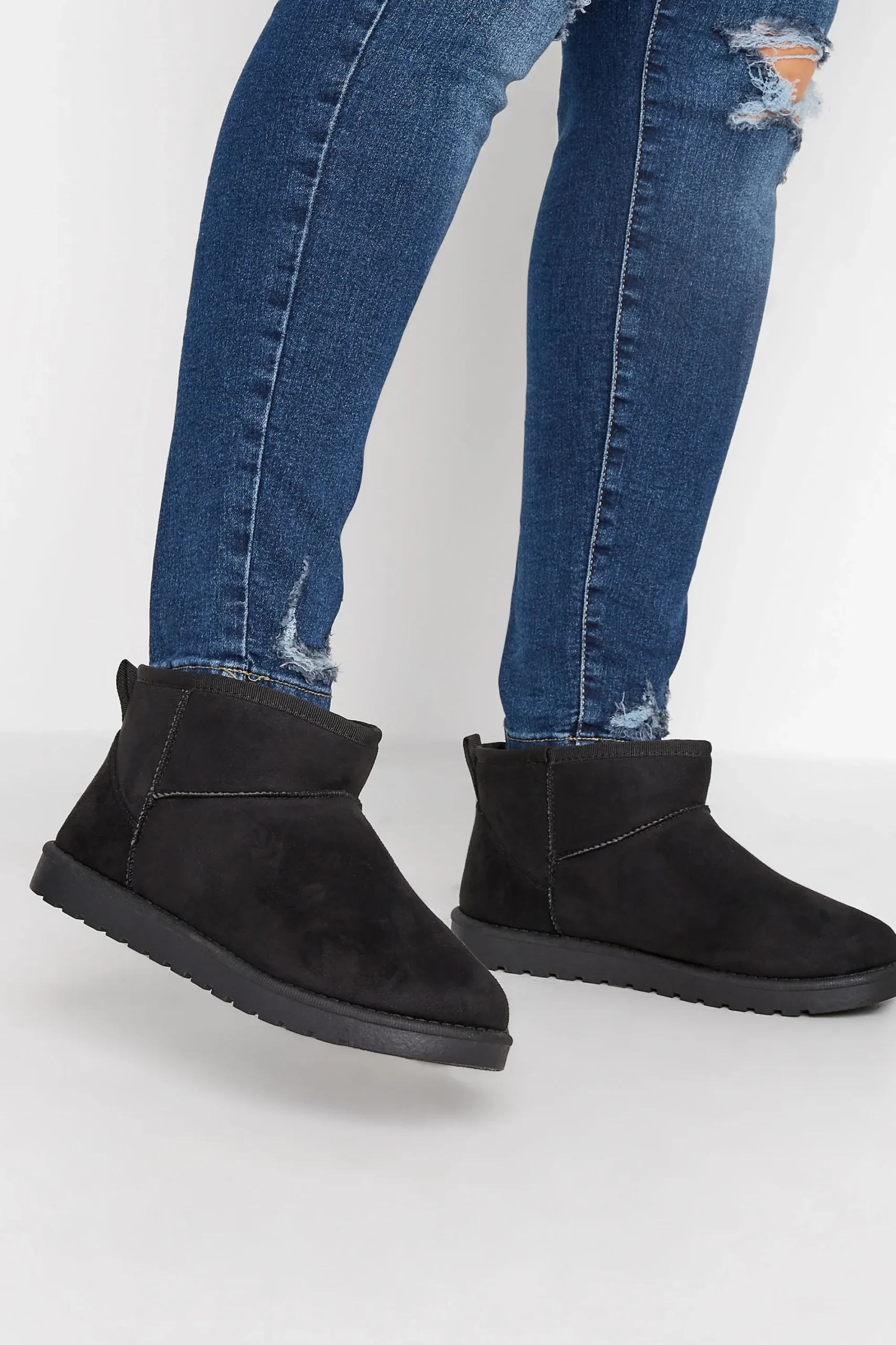 M&Co Yours Yours Black Faux Suede Faux Fur Lined Ankle Boots In Wide E Fit & Extra Wide Eee Fit>Women Boots
