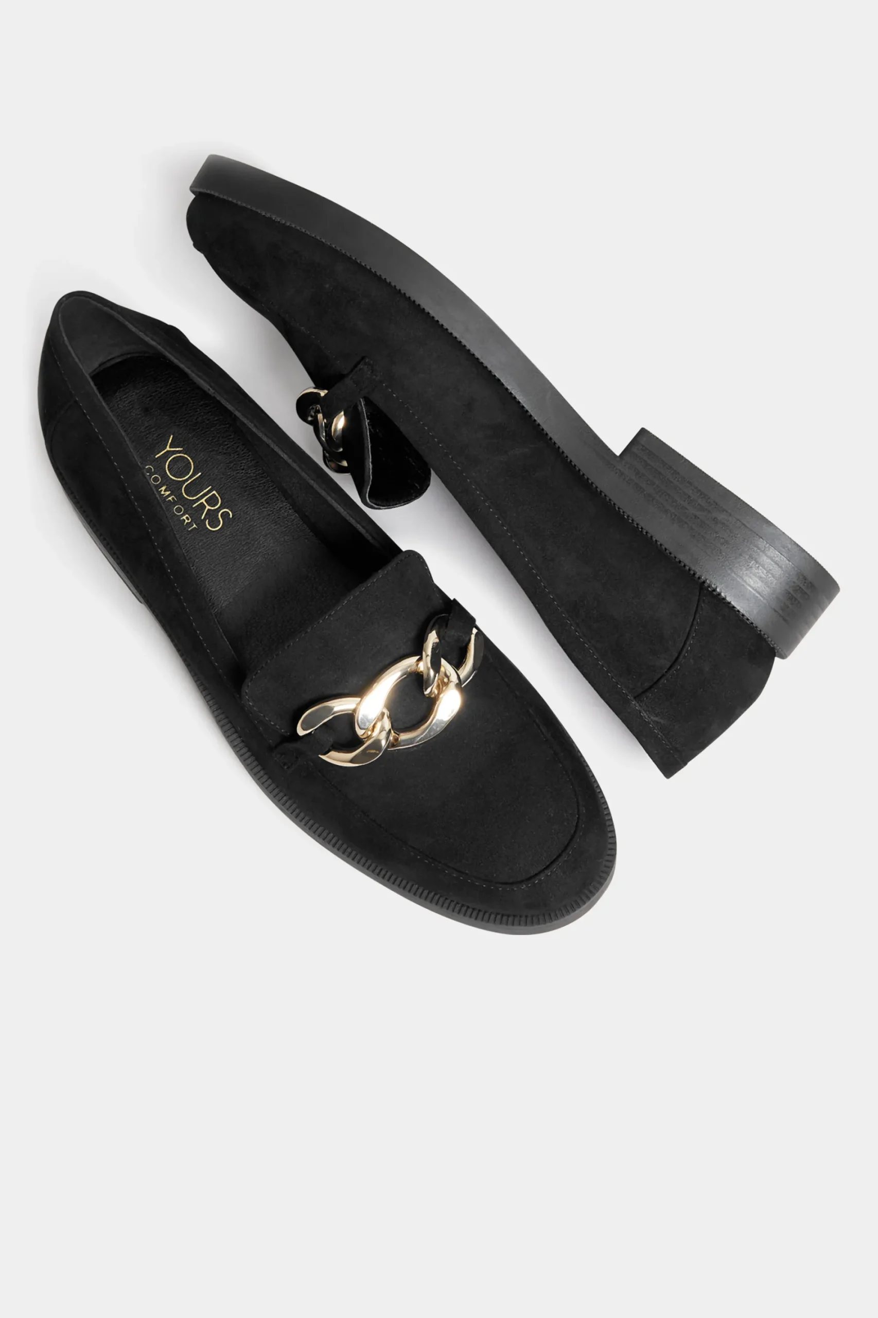 M&Co Yours Yours Black Faux Suede Chain Detail Loafers In Wide E Fit & Extra Wide Eee Fit>Women Flat Shoes