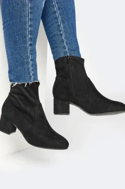 M&Co Yours Yours Black Faux Suede Stretch Block Heeled Sock Boots In Wide E Fit & Extra Wide Eee Fit>Women Boots