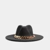 M&Co Yours Yours Black Fedora Chain Hat>Women Hats
