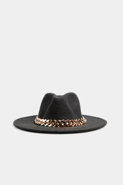 M&Co Yours Yours Black Fedora Chain Hat>Women Hats
