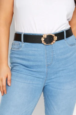 M&Co Yours Yours Black Floral Buckle Belt>Women Belts