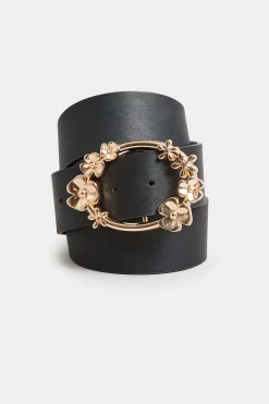 M&Co Yours Yours Black Floral Buckle Belt>Women Belts