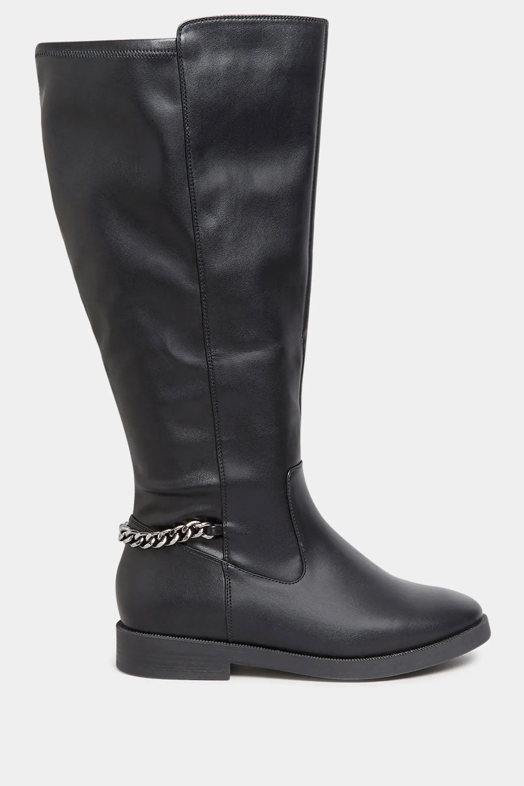 M&Co Yours Yours Black Knee High Chain Detail Boots In Wide E Fit & Extra Wide Eee Fit>Women Boots