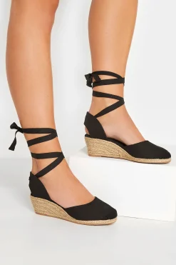 M&Co Yours Yours Black Lace Up Espadrille Wedges In Wide E Fit & Extra Wide Eee Fit>Women Sandals