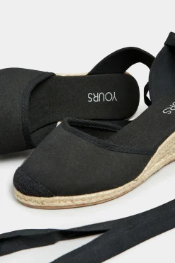 M&Co Yours Yours Black Lace Up Espadrille Wedges In Wide E Fit & Extra Wide Eee Fit><noscript><img width=