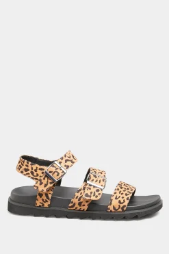 M&Co Yours Yours Black Leopard Print Buckle Sandals In Extra Wide Eee Fit><noscript><img width=