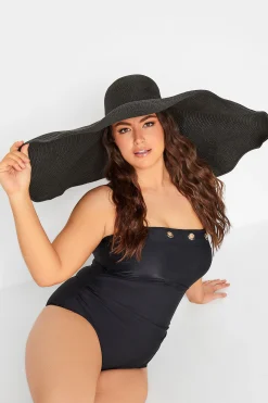 M&Co Yours Yours Black Oversized Brim Straw Hat>Women Hats
