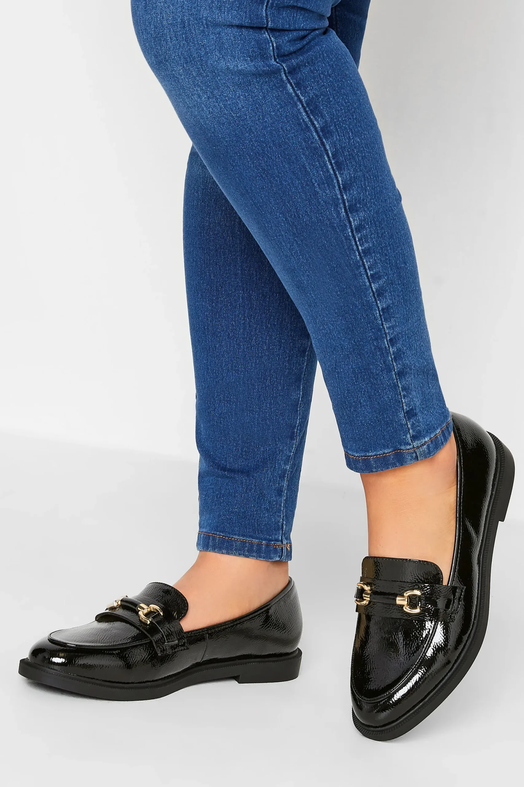 M&Co Yours Yours Black Patent Chain Detail Loafer In Wide E Fit & Extra Wide Eee Fit>Women Flat Shoes