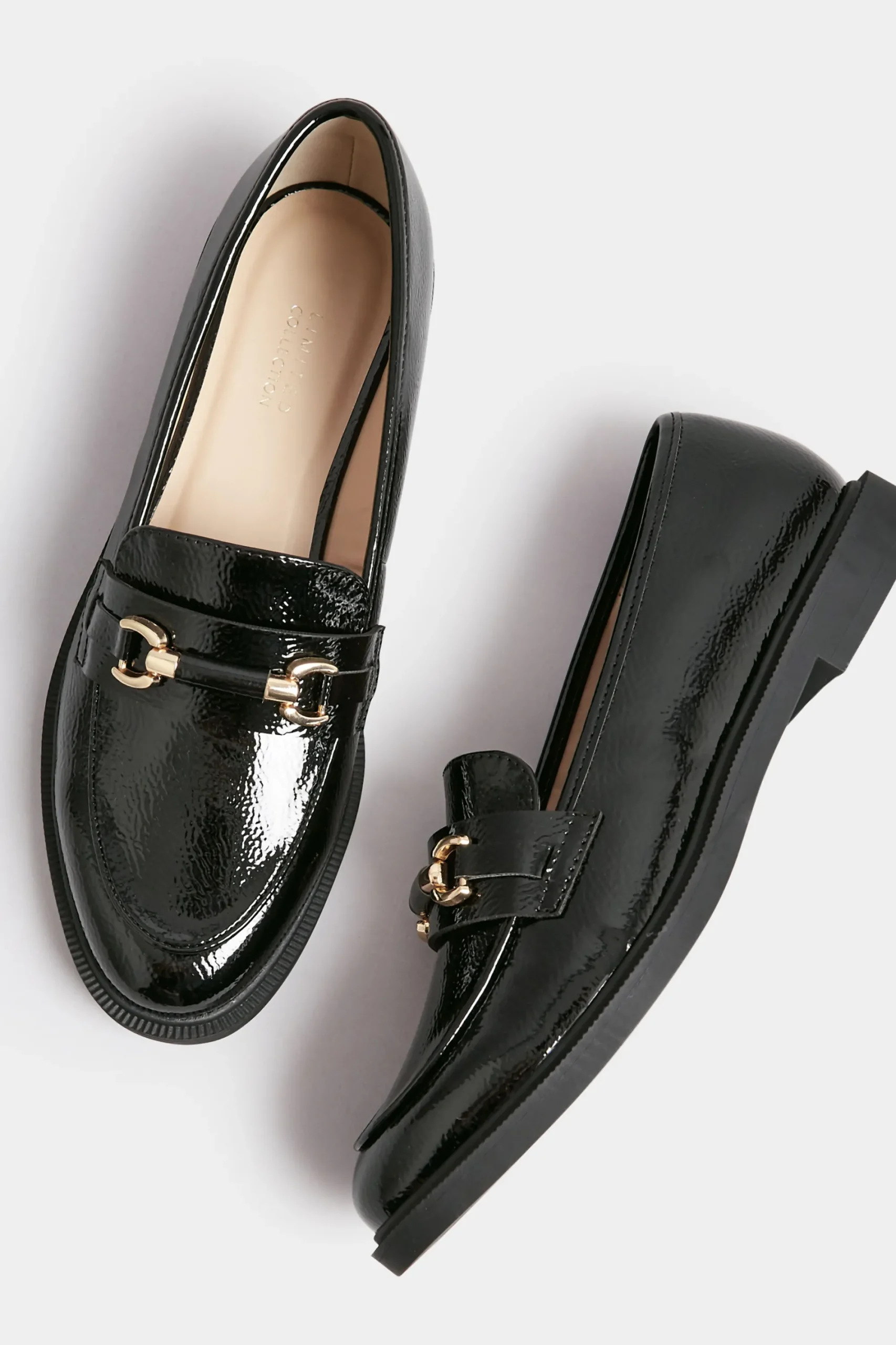 M&Co Yours Yours Black Patent Chain Detail Loafer In Wide E Fit & Extra Wide Eee Fit>Women Flat Shoes