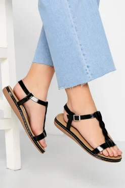 M&Co Yours Yours Black Patent Plaited Strap Sandals In Wide E Fit & Extra Wide Eee Fit>Women Flat Shoes
