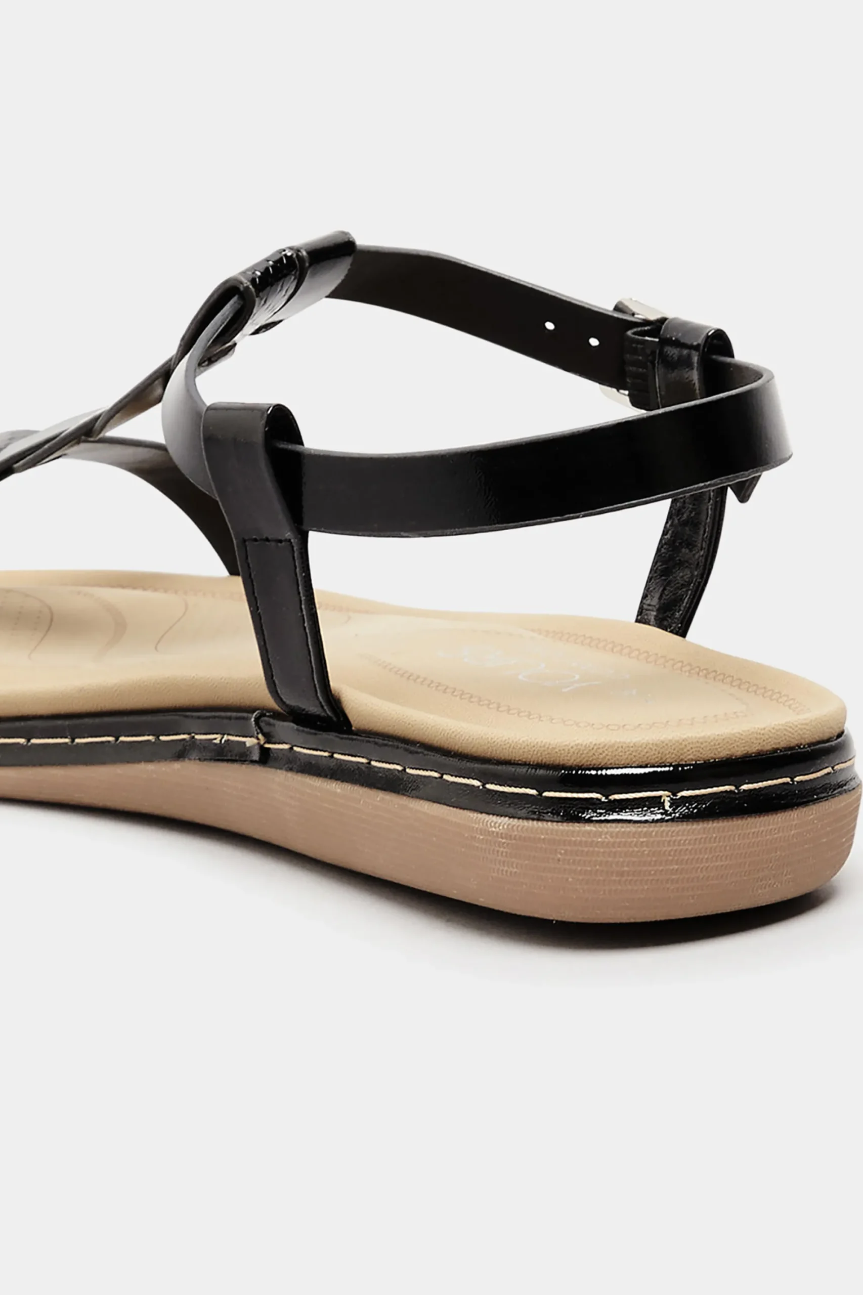 M&Co Yours Yours Black Patent Plaited Strap Sandals In Wide E Fit & Extra Wide Eee Fit>Women Flat Shoes