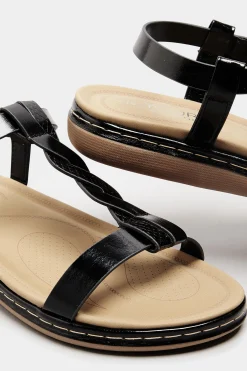 M&Co Yours Yours Black Patent Plaited Strap Sandals In Wide E Fit & Extra Wide Eee Fit><noscript><img width=