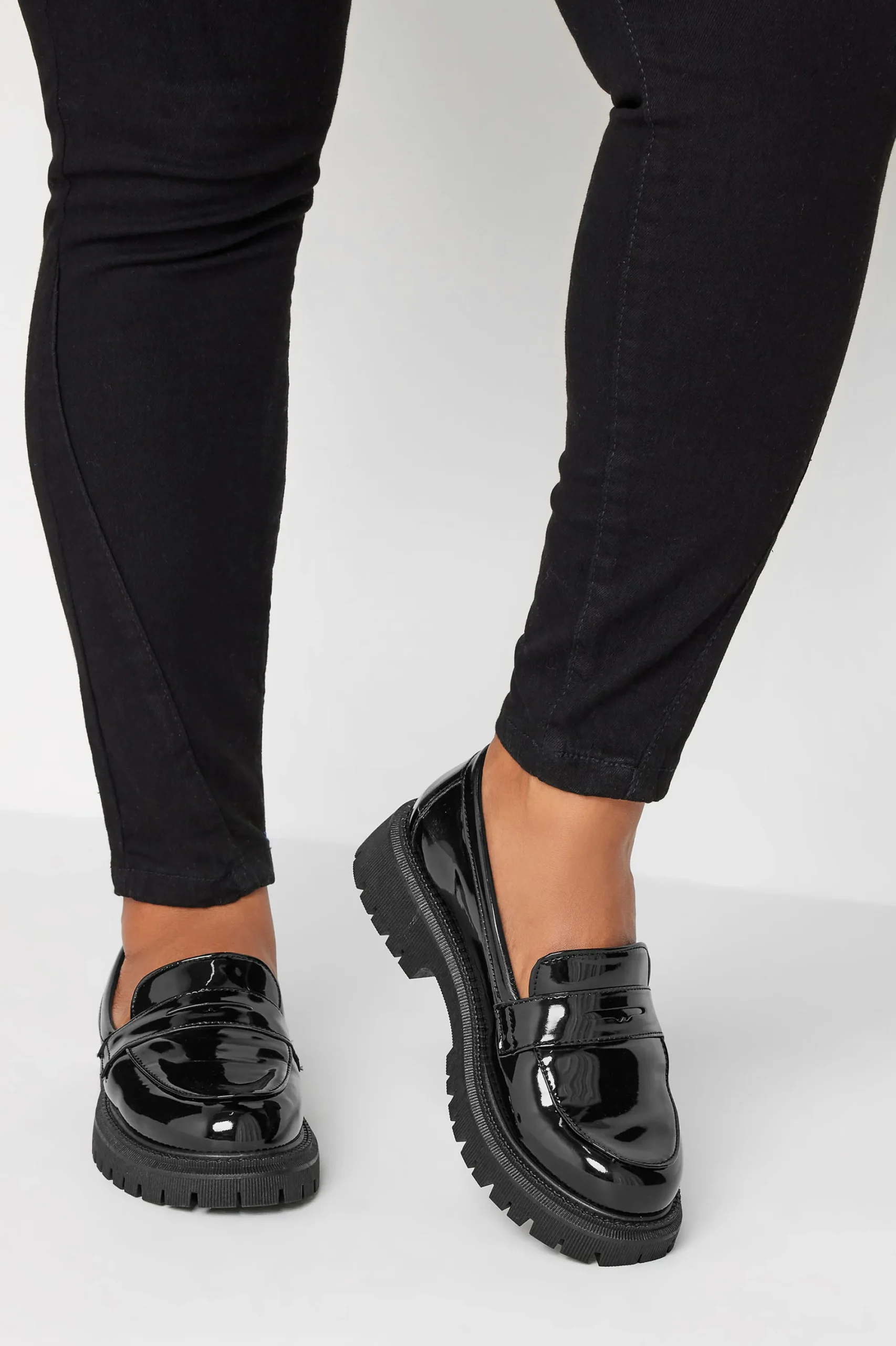 M&Co Yours Yours Black Patent Chunky Saddle Loafers In E Wide Fit & Eee Extra Wide Fit>Women Flat Shoes