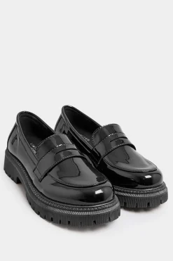 M&Co Yours Yours Black Patent Chunky Saddle Loafers In E Wide Fit & Eee Extra Wide Fit>Women Flat Shoes