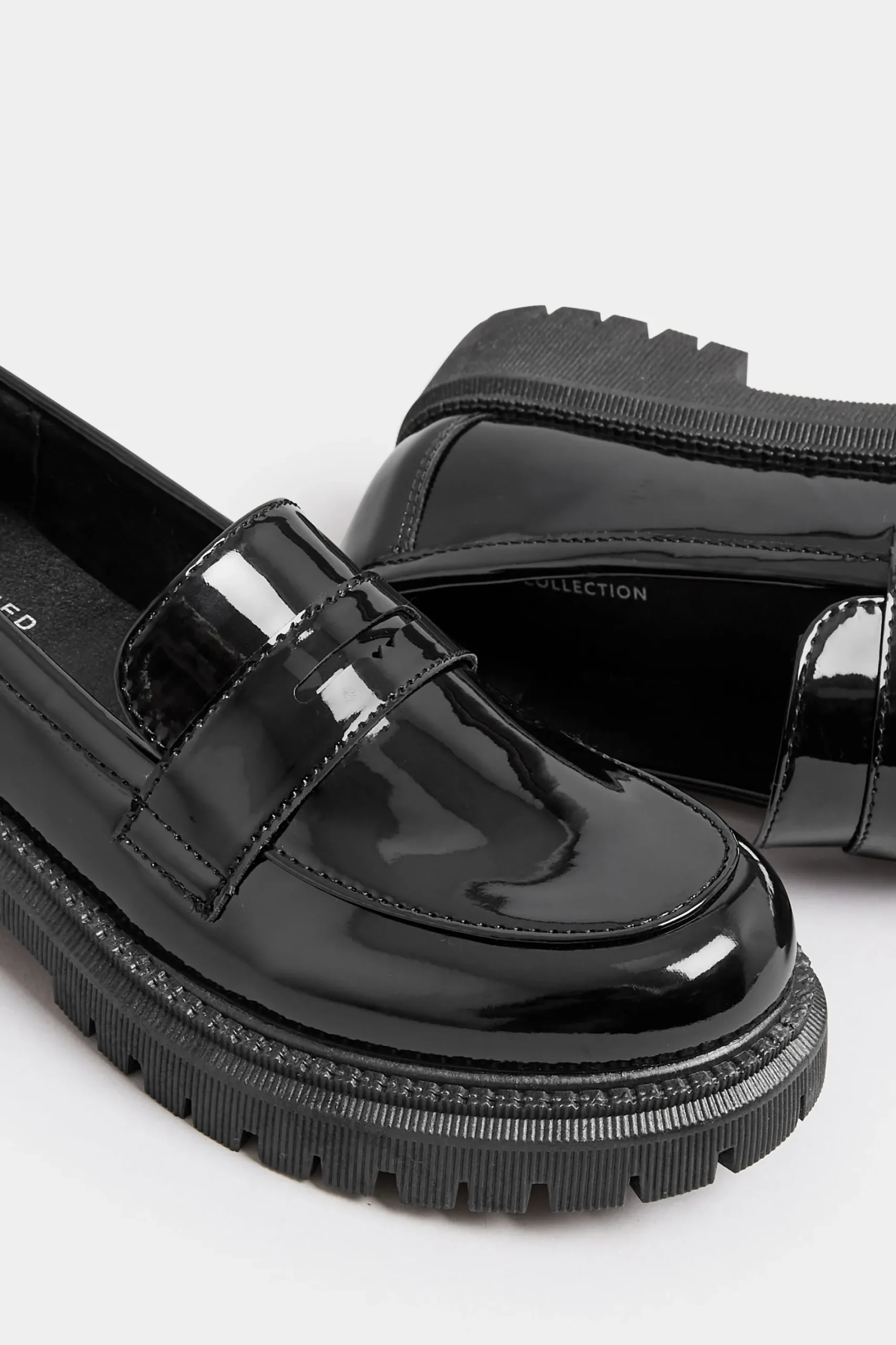 M&Co Yours Yours Black Patent Chunky Saddle Loafers In E Wide Fit & Eee Extra Wide Fit>Women Flat Shoes
