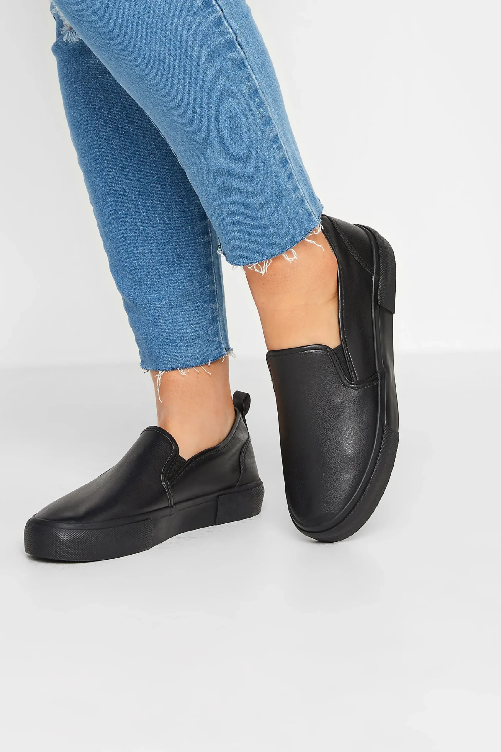 M&Co Yours Yours Black Pu Slip On Trainersin Wide E Fit>Women Trainers