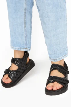 M&Co Yours Yours Black Quilted Velcro Sandal In Extra Wide Eee Fit>Women Flat Shoes