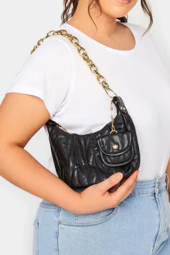 M&Co Yours Yours Black Quilted Multi Pocket Chunky Chain Bag>Women Bags