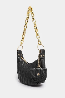 M&Co Yours Yours Black Quilted Multi Pocket Chunky Chain Bag>Women Bags