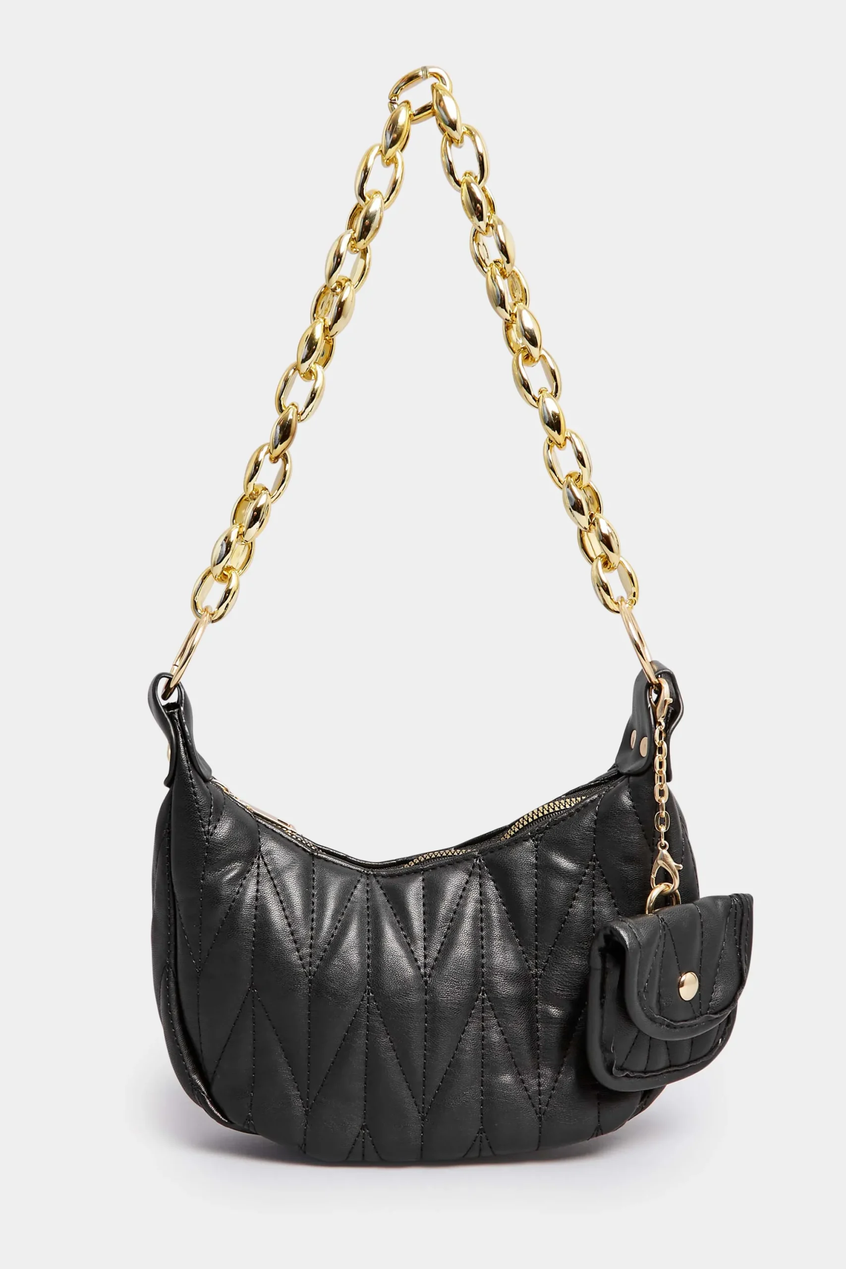 M&Co Yours Yours Black Quilted Multi Pocket Chunky Chain Bag>Women Bags