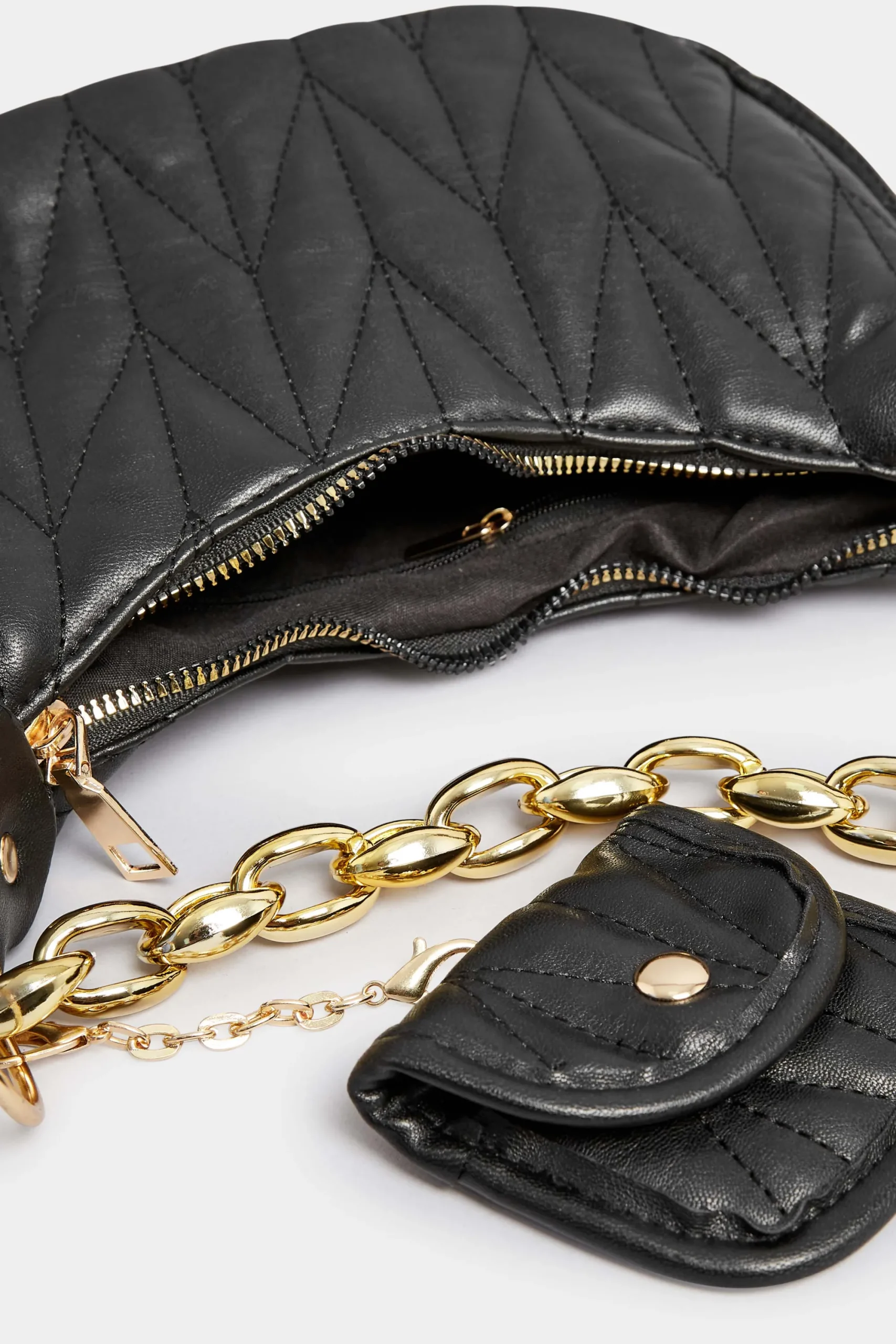 M&Co Yours Yours Black Quilted Multi Pocket Chunky Chain Bag>Women Bags
