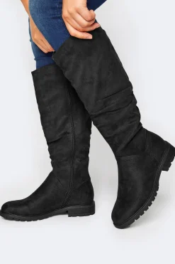 M&Co Yours Yours Black Ruched Cleated Boots In Wide E Fit & Extra Wide Eee Fit>Women Boots