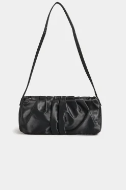 M&Co Yours Yours Black Satin Ruched Shoulder Bag>Women Bags