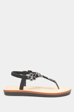 M&Co Yours Yours Black Shimmer Diamante Flower Sandals In Wide E Fit & Extra Wide Eee Fit><noscript><img width=