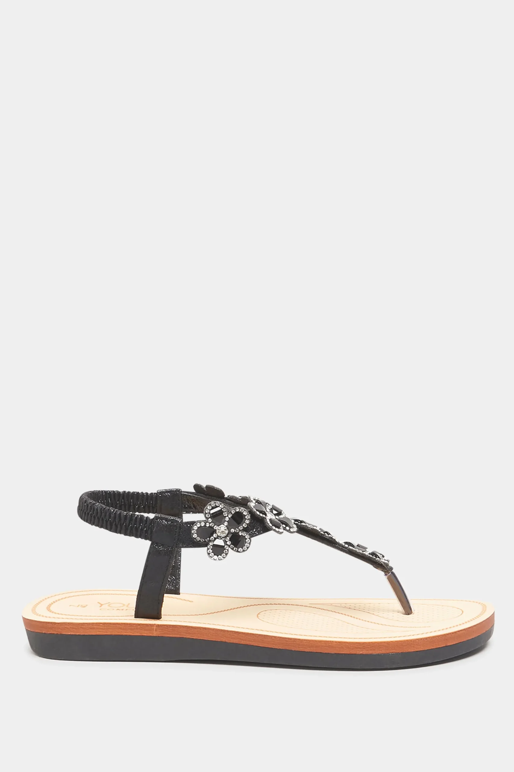 M&Co Yours Yours Black Shimmer Diamante Flower Sandals In Wide E Fit & Extra Wide Eee Fit>Women Flat Shoes