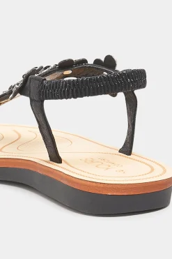 M&Co Yours Yours Black Shimmer Diamante Flower Sandals In Wide E Fit & Extra Wide Eee Fit><noscript><img width=
