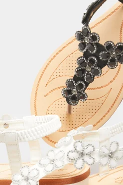 M&Co Yours Yours Black Shimmer Diamante Flower Sandals In Wide E Fit & Extra Wide Eee Fit><noscript><img width=
