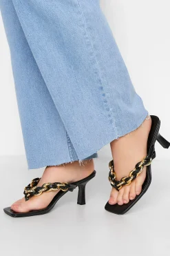M&Co Yours Yours Black Square Toe Post Chain Mules In Standard Fit>Women Mules & Sliders