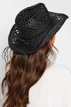 M&Co Yours Yours Black Straw Cut Out Cowboy Hat>Women Hats